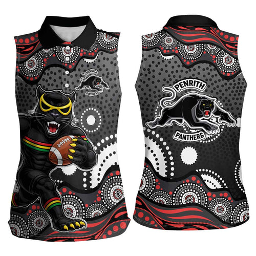 Penrith Panthers Women Sleeveless Polo Shirt Aboriginal Dot Pattern - Rugby Mascot Heritage Pride