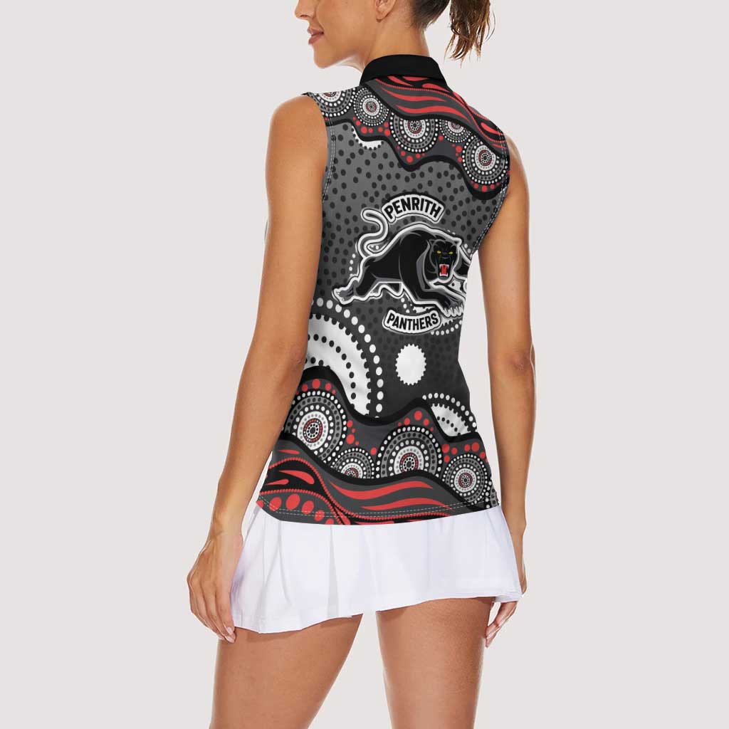 Penrith Panthers Women Sleeveless Polo Shirt Aboriginal Dot Pattern - Rugby Mascot Heritage Pride