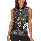 Penrith Panthers Women Sleeveless Polo Shirt Aboriginal Dot Pattern - Rugby Mascot Heritage Pride