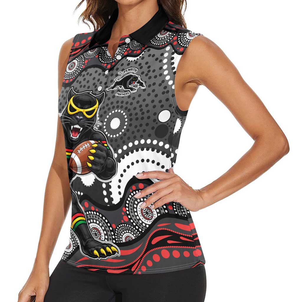 Penrith Panthers Women Sleeveless Polo Shirt Aboriginal Dot Pattern - Rugby Mascot Heritage Pride
