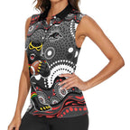 Penrith Panthers Women Sleeveless Polo Shirt Aboriginal Dot Pattern - Rugby Mascot Heritage Pride