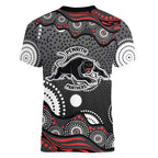 Penrith Panthers Women V-Neck T-Shirt Aboriginal Dot Pattern - Rugby Mascot Heritage Pride