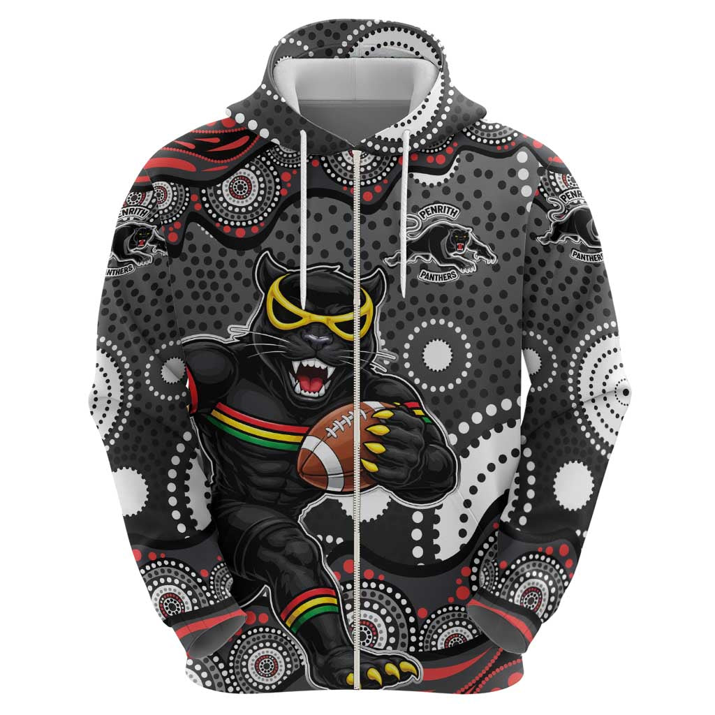 Penrith Panthers Zip Hoodie Aboriginal Dot Pattern - Rugby Mascot Heritage Pride