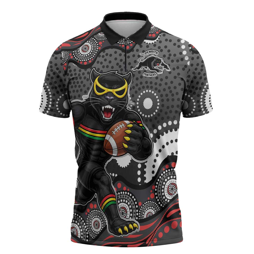 Penrith Panthers Zipper Polo Shirt Aboriginal Dot Pattern - Rugby Mascot Heritage Pride