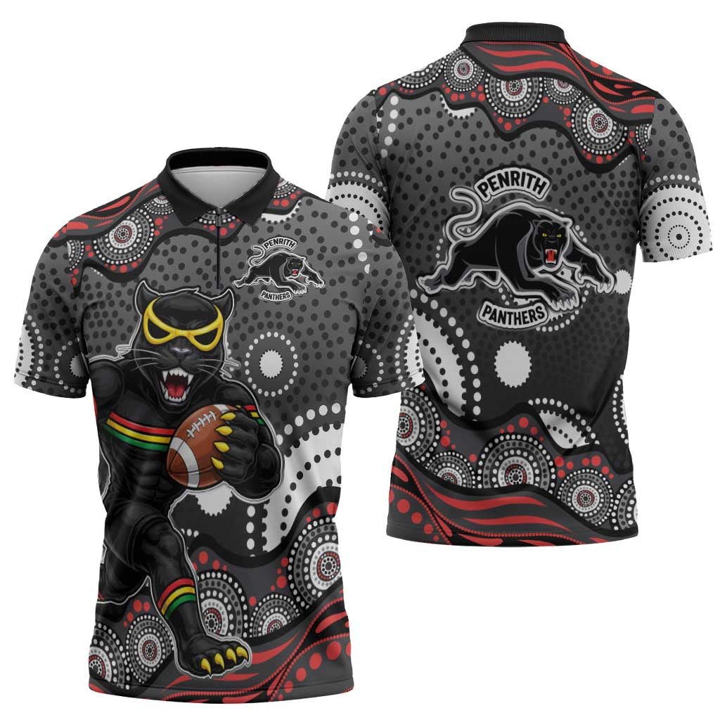 Penrith Panthers Zipper Polo Shirt Aboriginal Dot Pattern - Rugby Mascot Heritage Pride