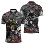 Penrith Panthers Zipper Polo Shirt Aboriginal Dot Pattern - Rugby Mascot Heritage Pride