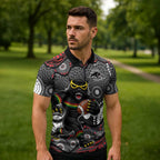 Penrith Panthers Zipper Polo Shirt Aboriginal Dot Pattern - Rugby Mascot Heritage Pride