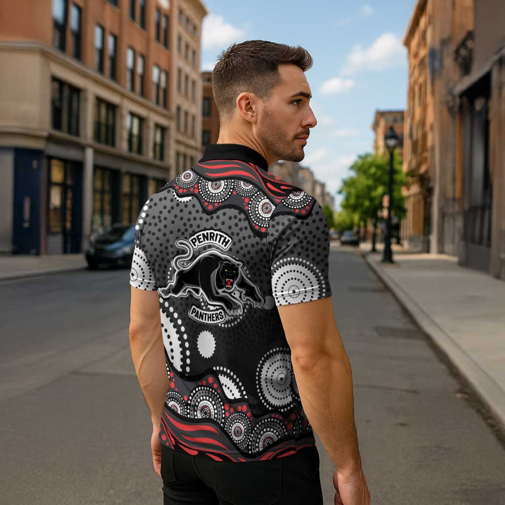 Penrith Panthers Zipper Polo Shirt Aboriginal Dot Pattern - Rugby Mascot Heritage Pride