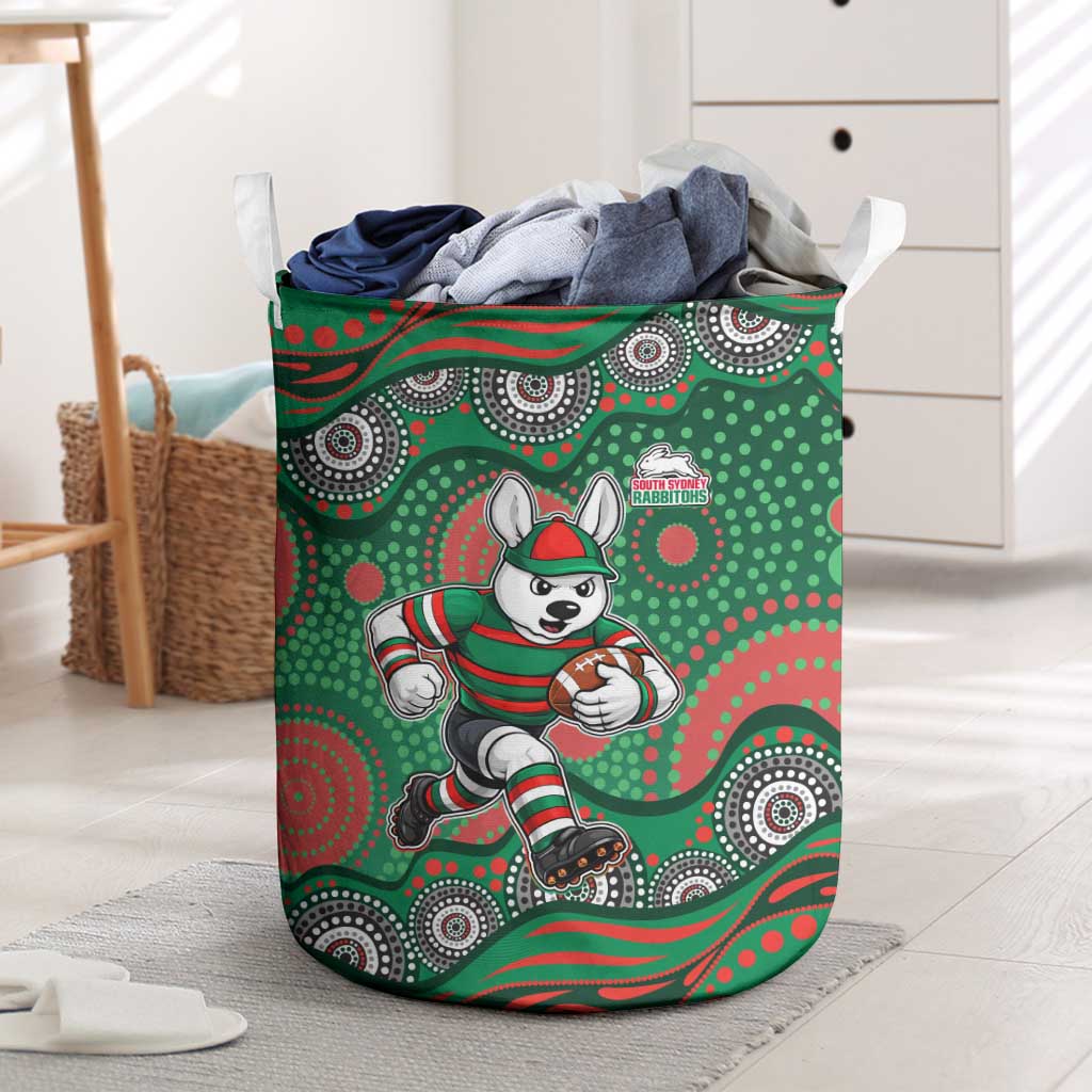 South Sydney Rabbitohs Laundry Basket Aboriginal Dot Pattern - Rugby Mascot Heritage Pride
