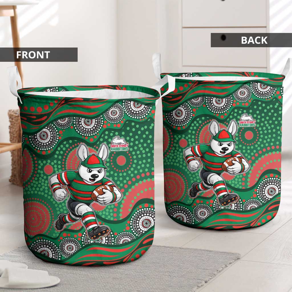 South Sydney Rabbitohs Laundry Basket Aboriginal Dot Pattern - Rugby Mascot Heritage Pride