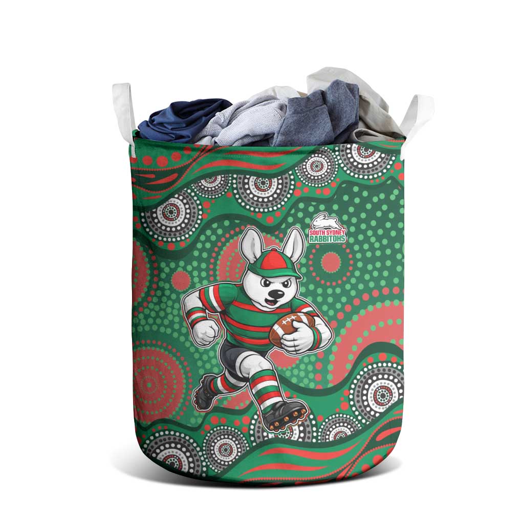 South Sydney Rabbitohs Laundry Basket Aboriginal Dot Pattern - Rugby Mascot Heritage Pride