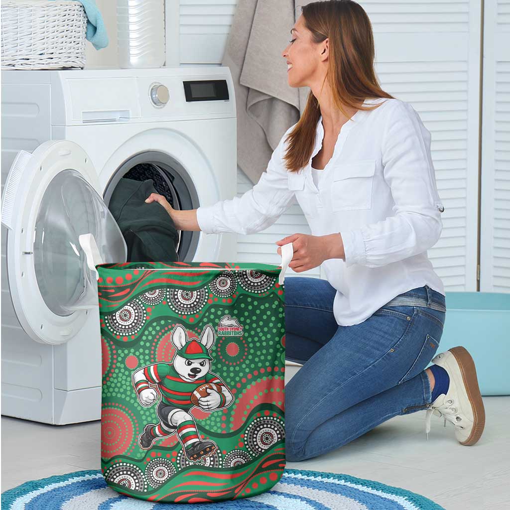 South Sydney Rabbitohs Laundry Basket Aboriginal Dot Pattern - Rugby Mascot Heritage Pride