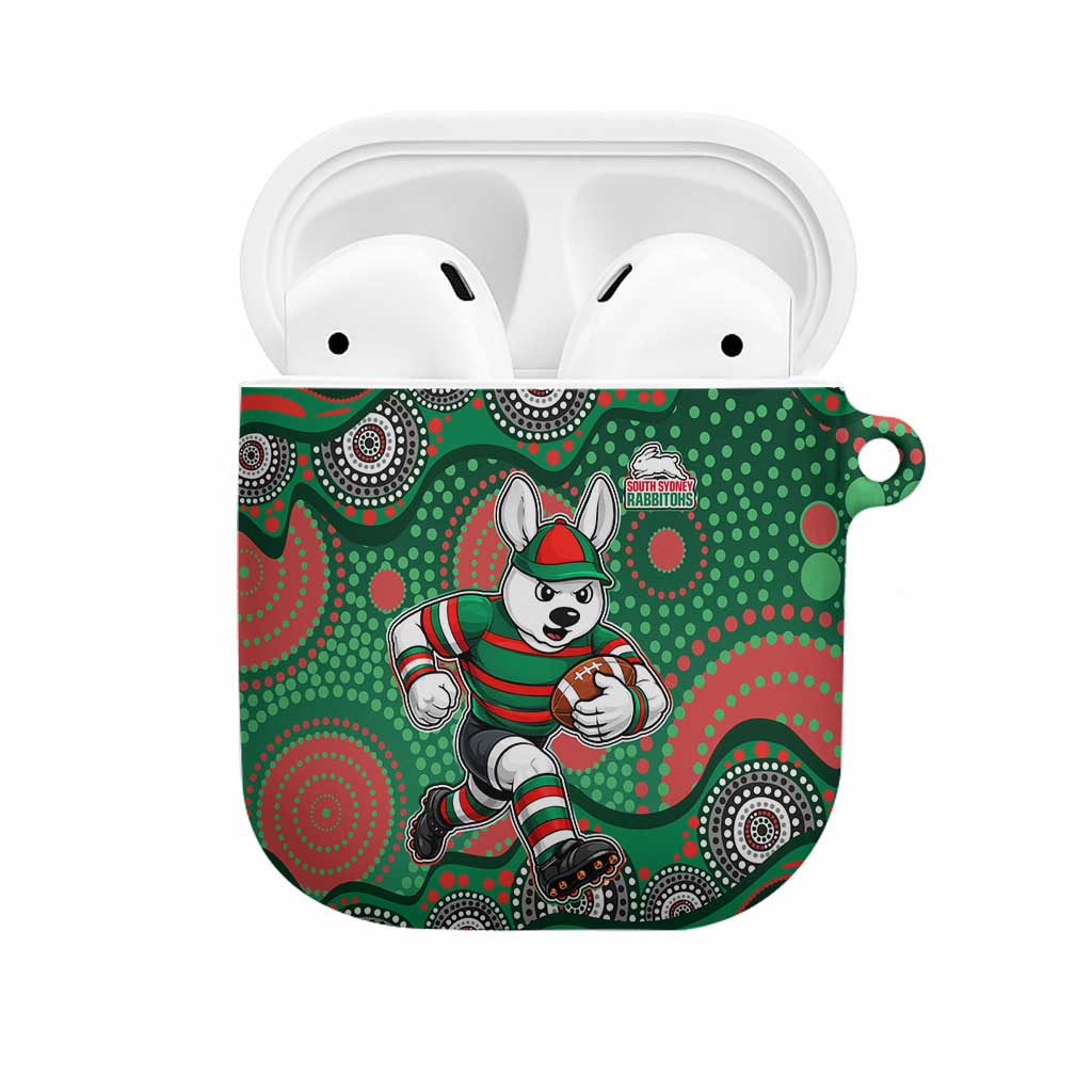 South Sydney Rabbitohs AirPods Case Aboriginal Dot Pattern - Rugby Mascot Heritage Pride