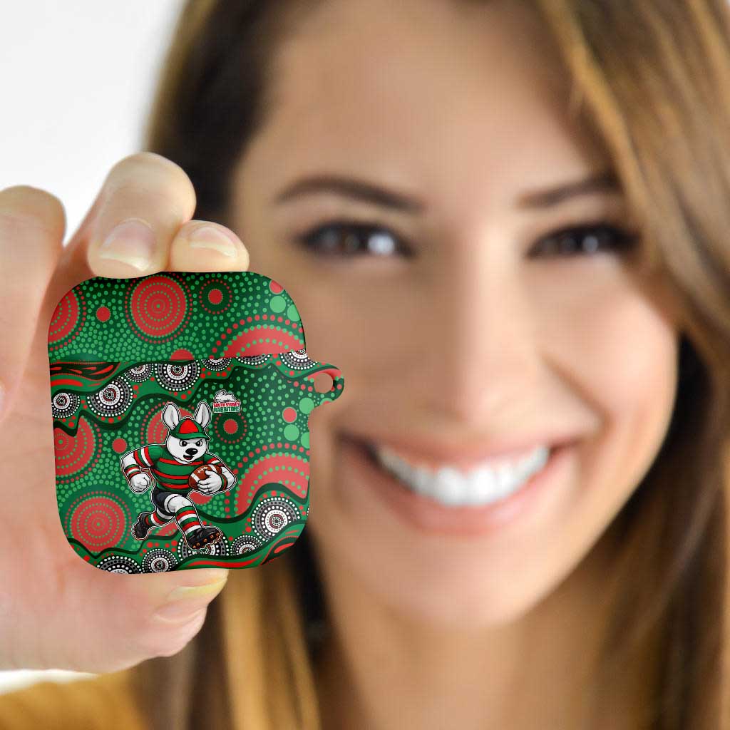 South Sydney Rabbitohs AirPods Case Aboriginal Dot Pattern - Rugby Mascot Heritage Pride