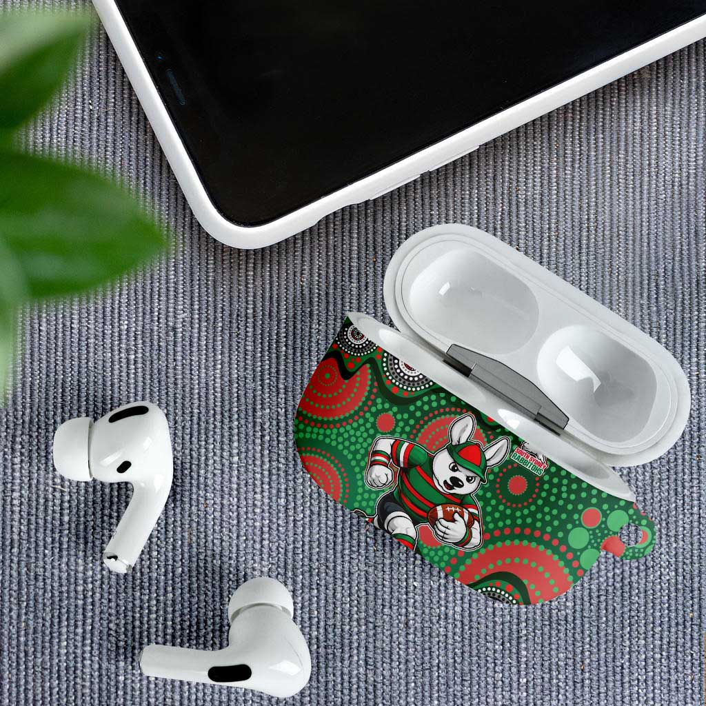 South Sydney Rabbitohs AirPods Case Aboriginal Dot Pattern - Rugby Mascot Heritage Pride