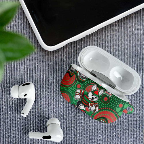 South Sydney Rabbitohs AirPods Case Aboriginal Dot Pattern - Rugby Mascot Heritage Pride