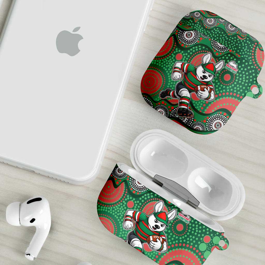 South Sydney Rabbitohs AirPods Case Aboriginal Dot Pattern - Rugby Mascot Heritage Pride