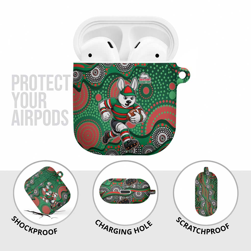 South Sydney Rabbitohs AirPods Case Aboriginal Dot Pattern - Rugby Mascot Heritage Pride