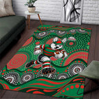 South Sydney Rabbitohs Area Rug Aboriginal Dot Pattern - Rugby Mascot Heritage Pride
