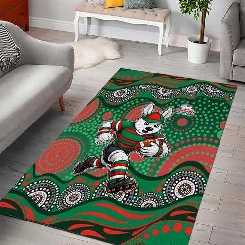 South Sydney Rabbitohs Area Rug Aboriginal Dot Pattern - Rugby Mascot Heritage Pride