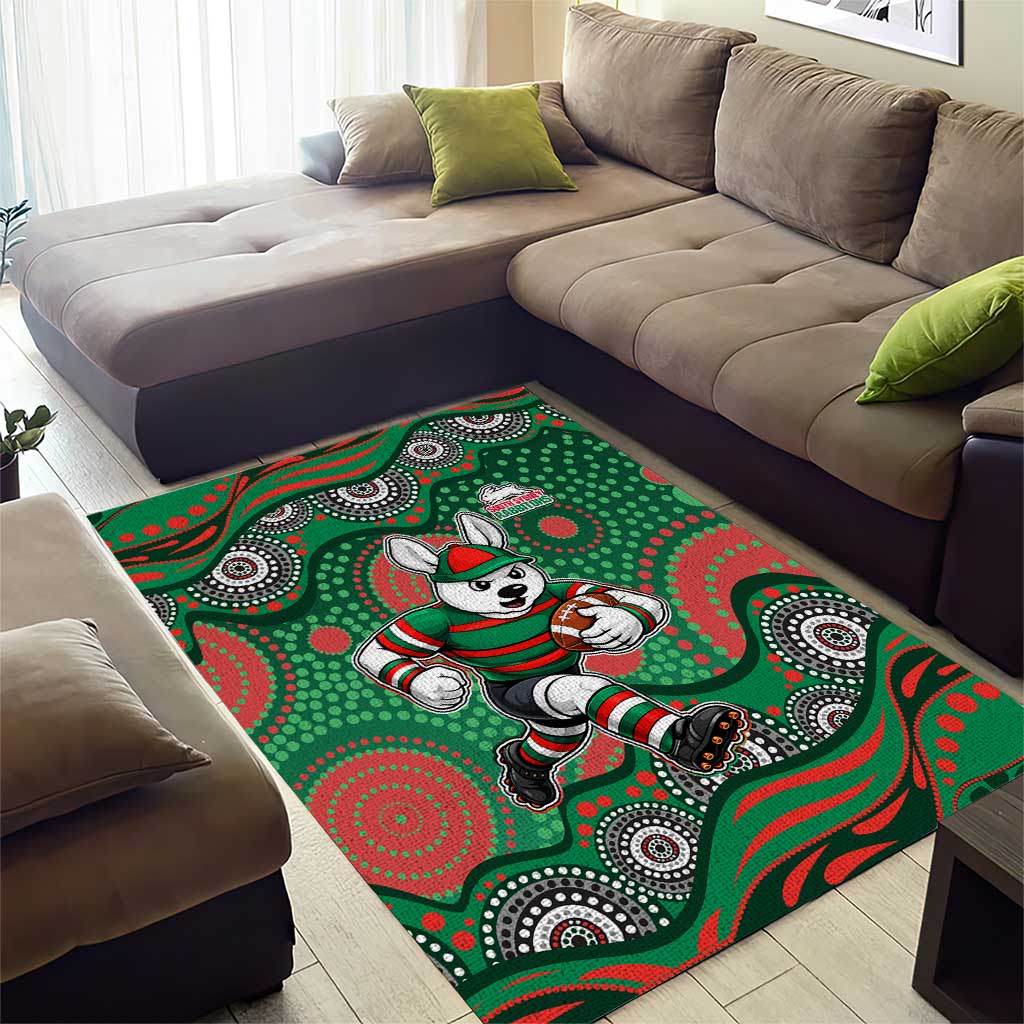 South Sydney Rabbitohs Area Rug Aboriginal Dot Pattern - Rugby Mascot Heritage Pride