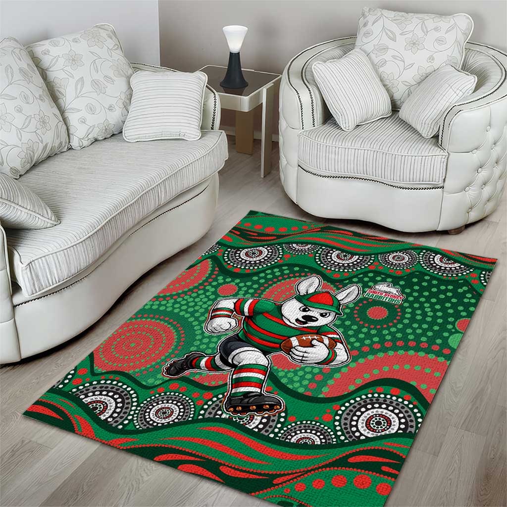 South Sydney Rabbitohs Area Rug Aboriginal Dot Pattern - Rugby Mascot Heritage Pride
