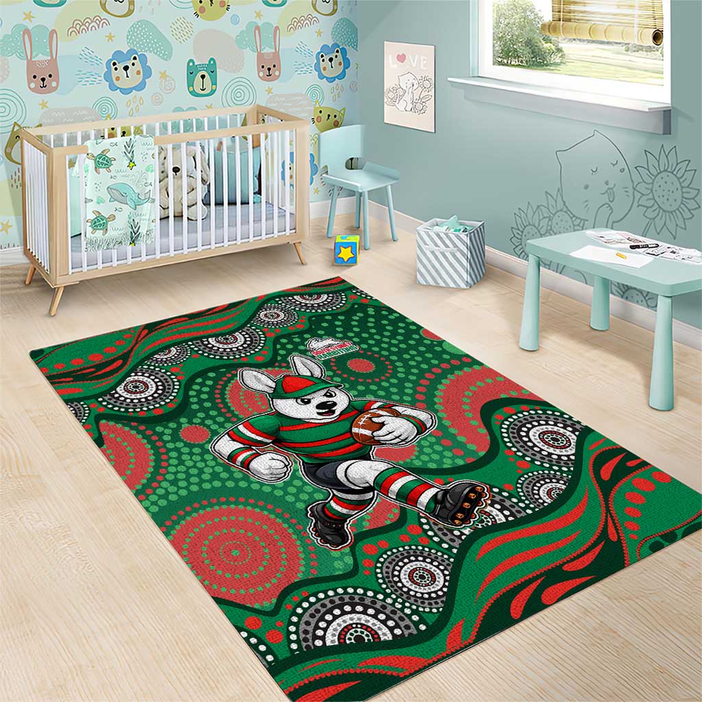 South Sydney Rabbitohs Area Rug Aboriginal Dot Pattern - Rugby Mascot Heritage Pride
