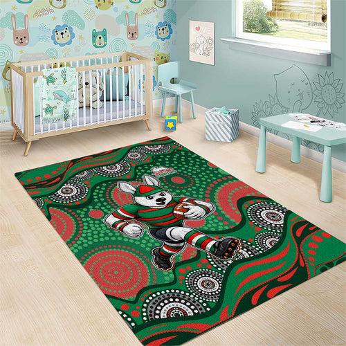 South Sydney Rabbitohs Area Rug Aboriginal Dot Pattern - Rugby Mascot Heritage Pride