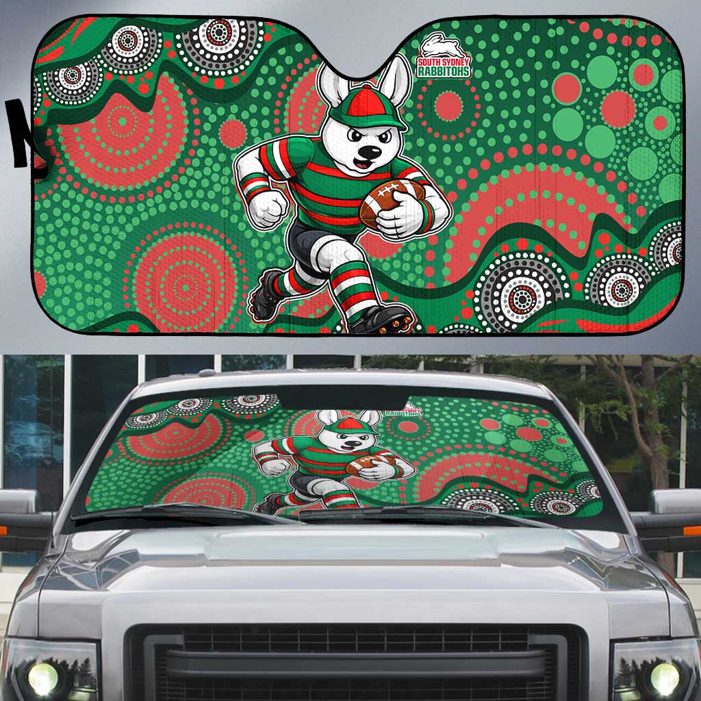 South Sydney Rabbitohs Auto Sun Shade Aboriginal Dot Pattern - Rugby Mascot Heritage Pride