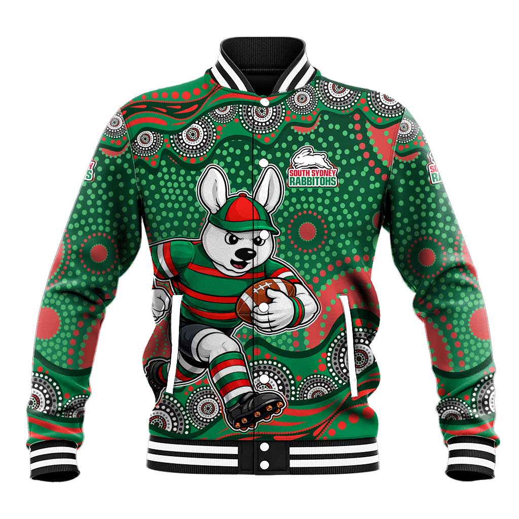 South Sydney Rabbitohs Baseball Jacket Aboriginal Dot Pattern - Rugby Mascot Heritage Pride