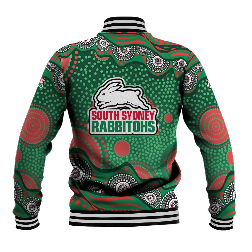 South Sydney Rabbitohs Baseball Jacket Aboriginal Dot Pattern - Rugby Mascot Heritage Pride