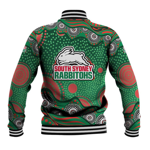 South Sydney Rabbitohs Baseball Jacket Aboriginal Dot Pattern - Rugby Mascot Heritage Pride