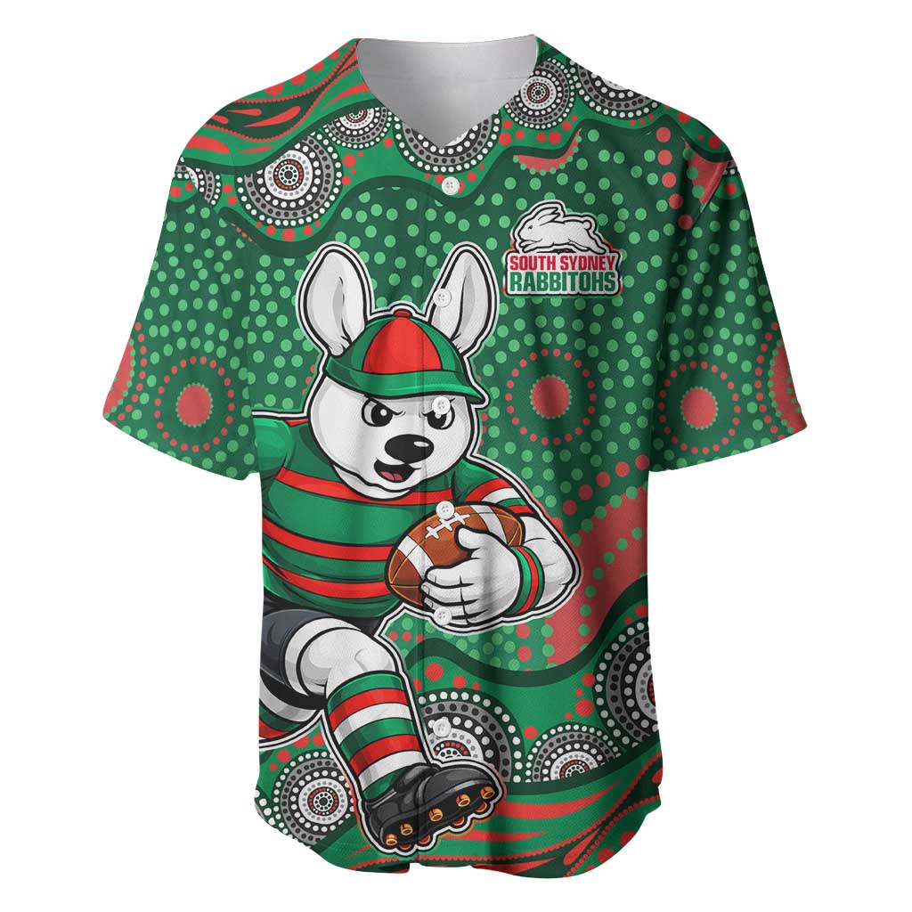 South Sydney Rabbitohs Baseball Jersey Aboriginal Dot Pattern - Rugby Mascot Heritage Pride