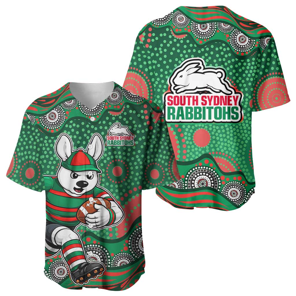 South Sydney Rabbitohs Baseball Jersey Aboriginal Dot Pattern - Rugby Mascot Heritage Pride