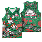 South Sydney Rabbitohs Basketball Jersey Aboriginal Dot Pattern - Rugby Mascot Heritage Pride
