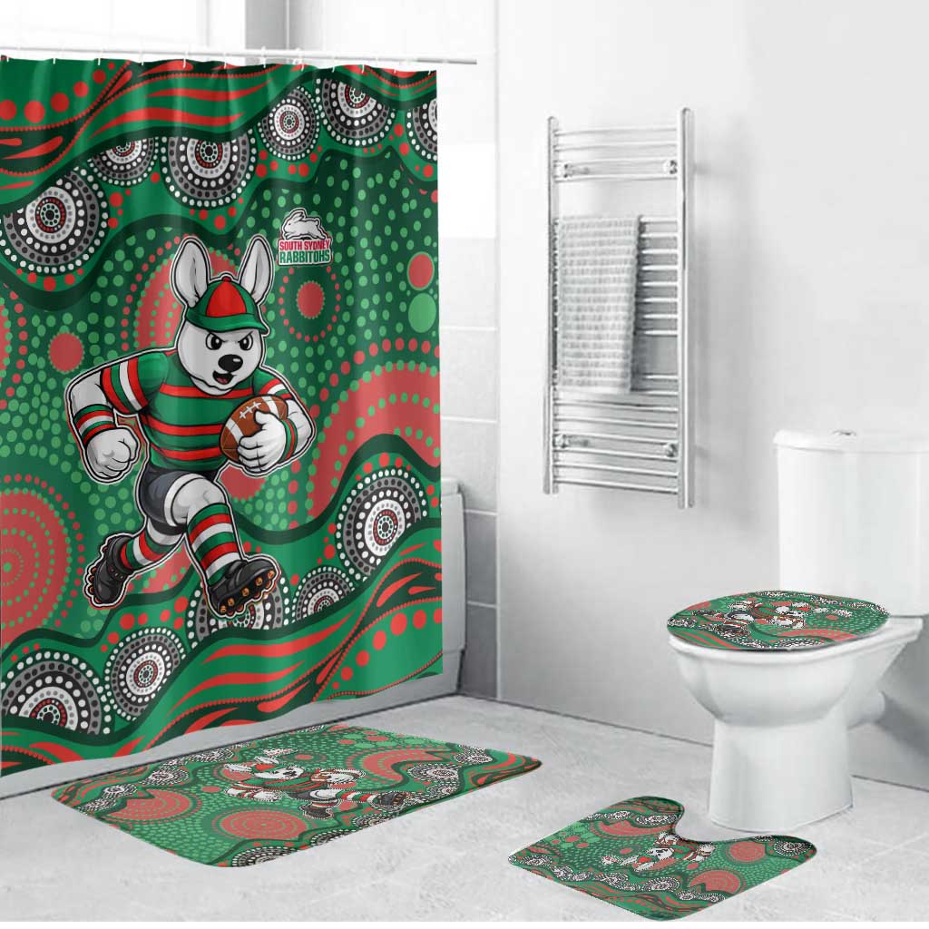 South Sydney Rabbitohs Bathroom Set Aboriginal Dot Pattern - Rugby Mascot Heritage Pride