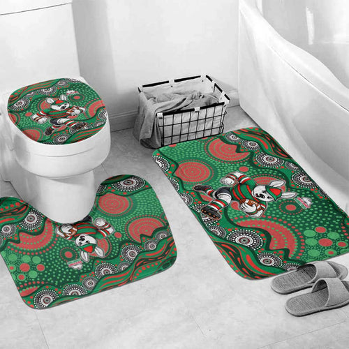 South Sydney Rabbitohs Bathroom Set Aboriginal Dot Pattern - Rugby Mascot Heritage Pride