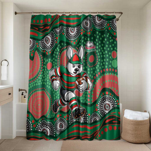 South Sydney Rabbitohs Bathroom Set Aboriginal Dot Pattern - Rugby Mascot Heritage Pride