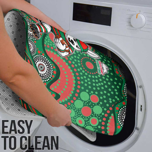 South Sydney Rabbitohs Bathroom Set Aboriginal Dot Pattern - Rugby Mascot Heritage Pride