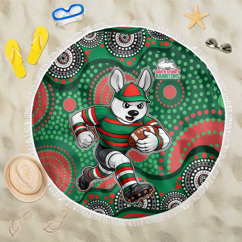 South Sydney Rabbitohs Beach Blanket Aboriginal Dot Pattern - Rugby Mascot Heritage Pride