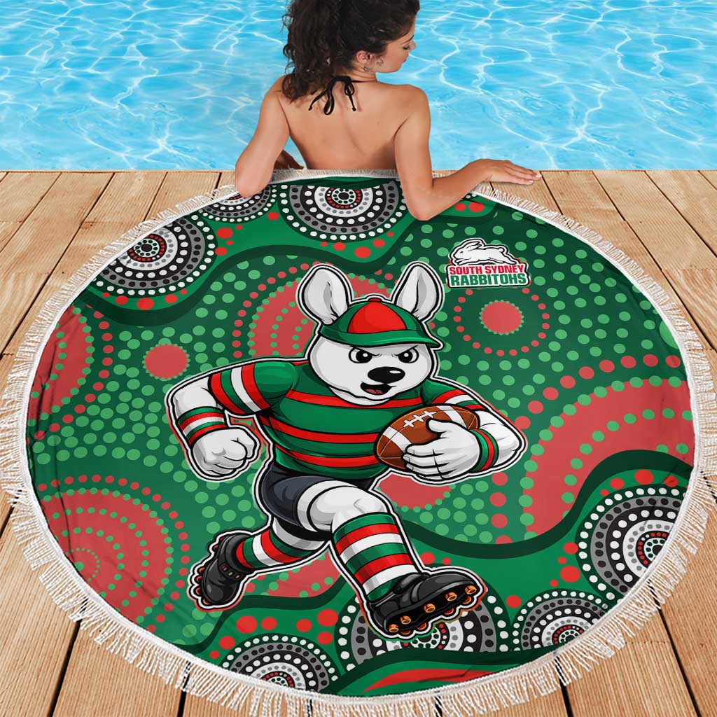 South Sydney Rabbitohs Beach Blanket Aboriginal Dot Pattern - Rugby Mascot Heritage Pride
