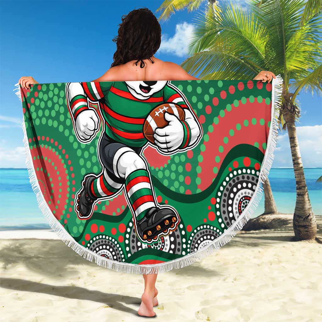 South Sydney Rabbitohs Beach Blanket Aboriginal Dot Pattern - Rugby Mascot Heritage Pride