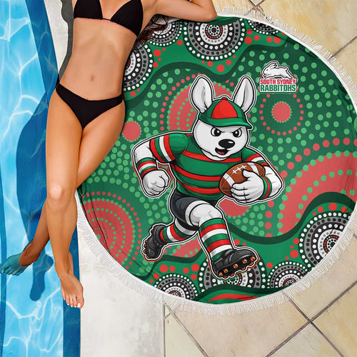 South Sydney Rabbitohs Beach Blanket Aboriginal Dot Pattern - Rugby Mascot Heritage Pride