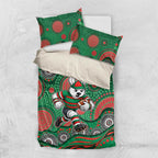 South Sydney Rabbitohs Bedding Set Aboriginal Dot Pattern - Rugby Mascot Heritage Pride