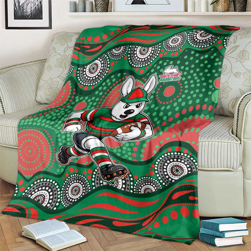 South Sydney Rabbitohs Blanket Aboriginal Dot Pattern - Rugby Mascot Heritage Pride
