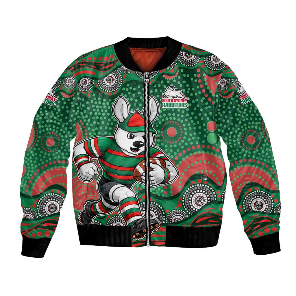 South Sydney Rabbitohs Bomber Jacket Aboriginal Dot Pattern - Rugby Mascot Heritage Pride