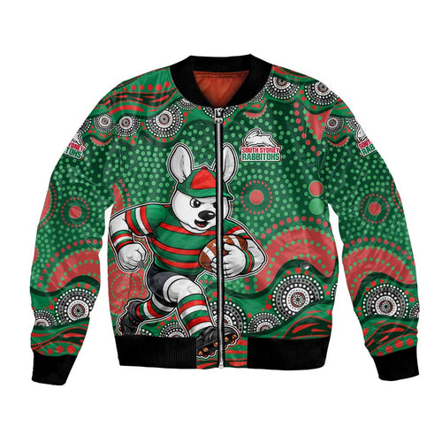 South Sydney Rabbitohs Bomber Jacket Aboriginal Dot Pattern - Rugby Mascot Heritage Pride