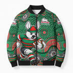 South Sydney Rabbitohs Bomber Puffer Jacket Aboriginal Dot Pattern - Rugby Mascot Heritage Pride