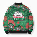 South Sydney Rabbitohs Bomber Puffer Jacket Aboriginal Dot Pattern - Rugby Mascot Heritage Pride