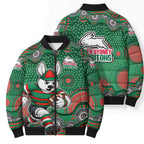South Sydney Rabbitohs Bomber Puffer Jacket Aboriginal Dot Pattern - Rugby Mascot Heritage Pride